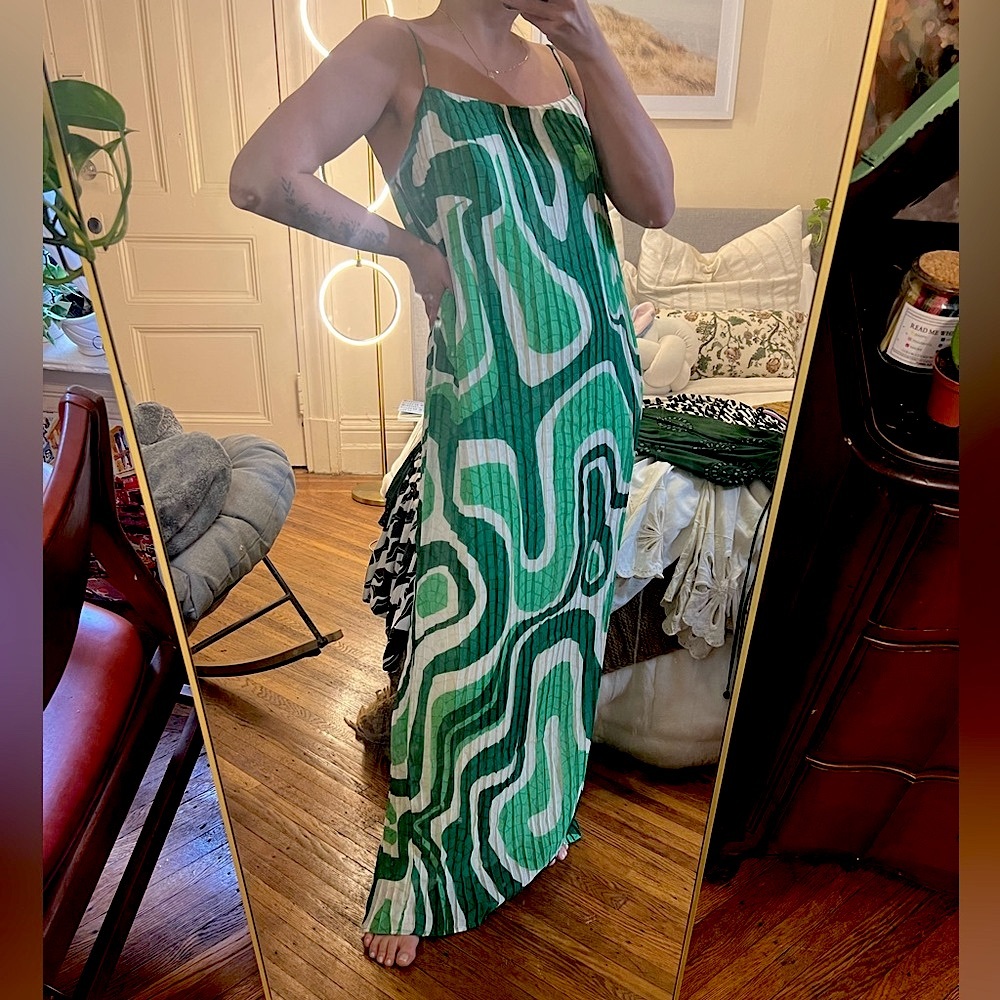 Anthropologie Green and White Striped Dress